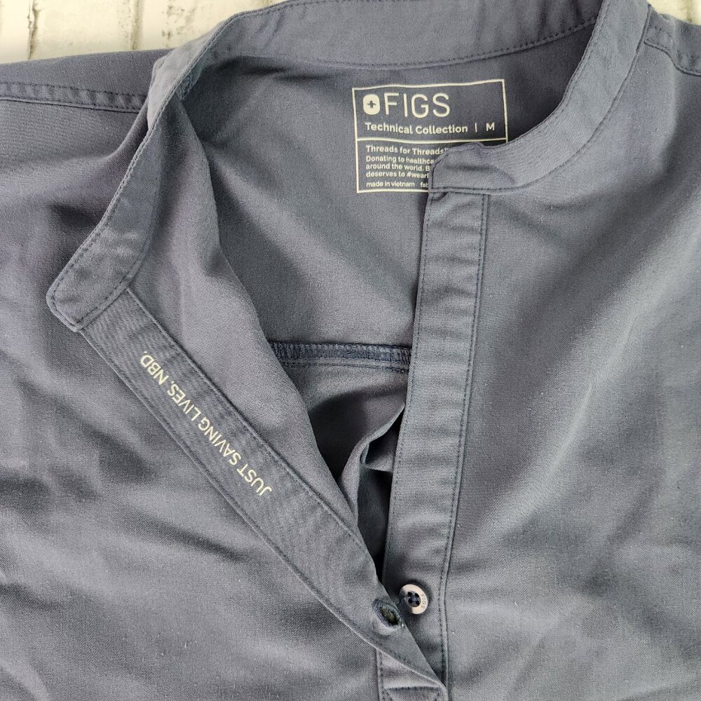 Figs Rafaela Oversized Scrubs Womens Medium Gray Blue Top Casual Mandarin Collar - Picture 6 of 8